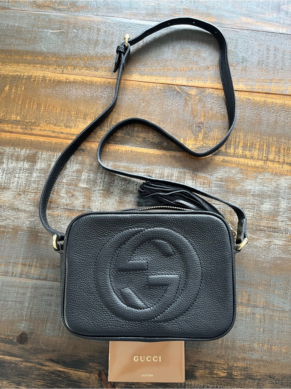 Gucci Black Leather Crossbody with Gold Hardware and Tassel